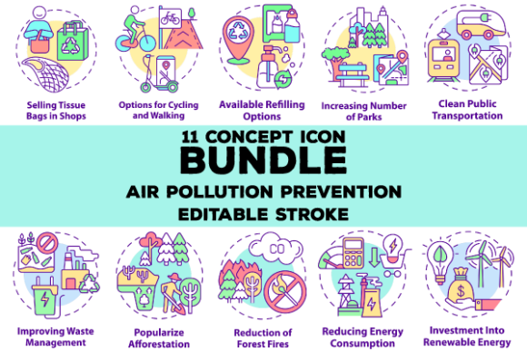 Air Pollution Prevention Icons Bundle: Graphics and Icons for Modern Design