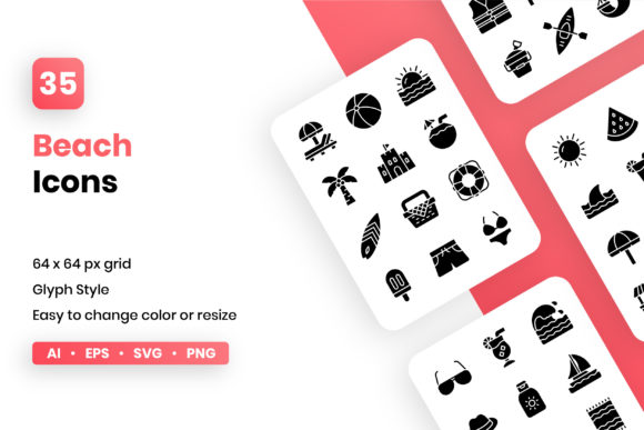 Beach Glyph Icon Set: A Versatile Graphic Design Asset for Creative Projects