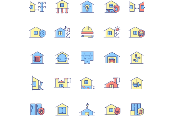 Building Safety Color Icons Bundle: Graphics and Icons for Editorial Design