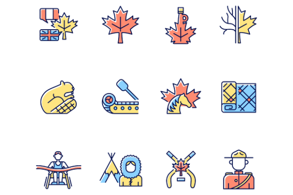 Canadian Symbols Color Icons Bundle