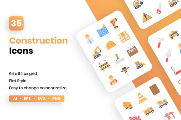 Construction Flat Icon Set: A Modern Graphic Design Asset for Content Creators
