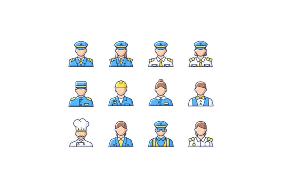 Cruise and Hotel Staff RGB Color Icons for Creative Crafters