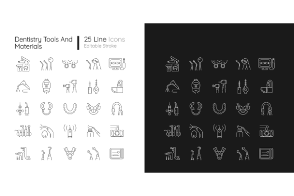 Dentistry Tools Linear Icons Bundle