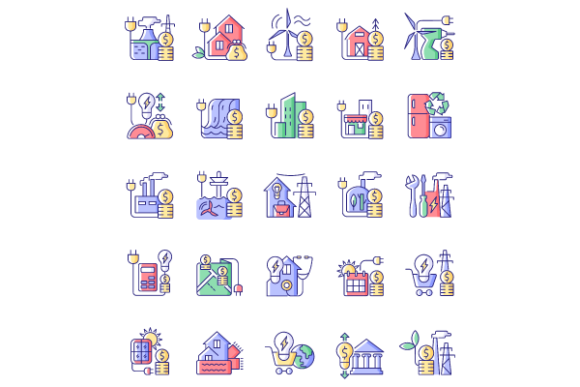 Energy Purchase Color Icons Bundle: A Graphic Design Asset for Modern Content Creators