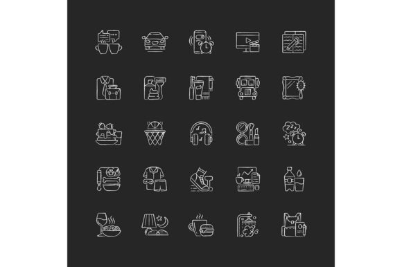 Everyday Routine Chalk White Icons Set for Local Business Branding