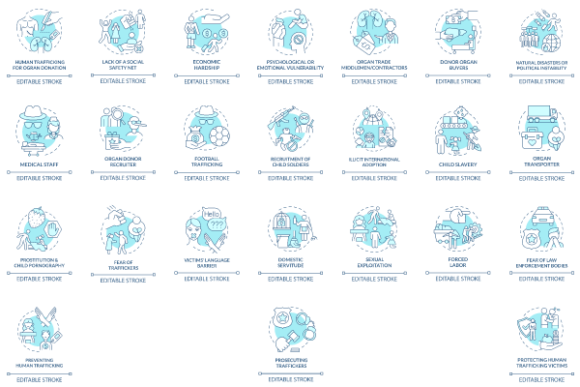 Human Trade Blue Concept Icons Bundle: A Thoughtful Graphic Design Asset for Impactful Visuals