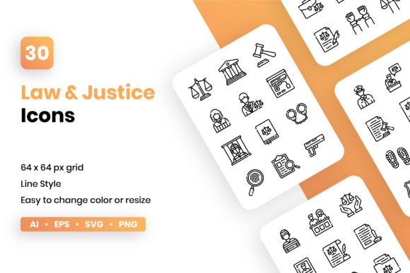 Law and Justice Line Icon Set: A Modern Design Asset for Content Creators