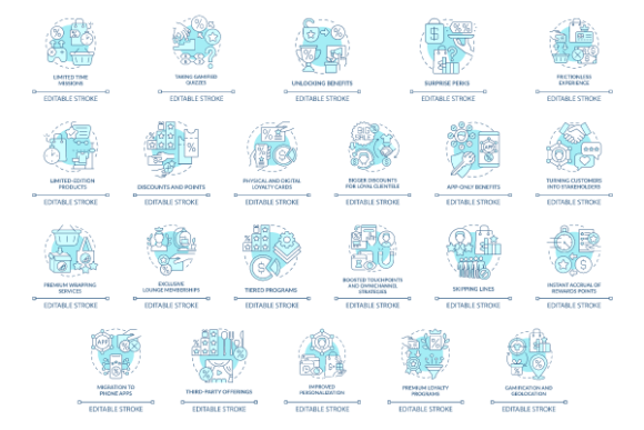 Loyalty Program Blue Icons Bundle: A Practical Graphic Design Asset for Local Businesses