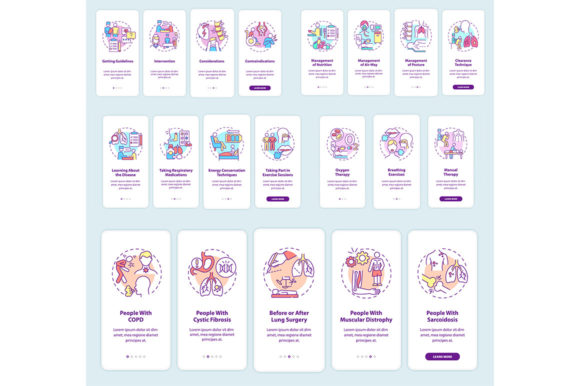 Lungs Diseases Recovery Mobile App Set Graphics
