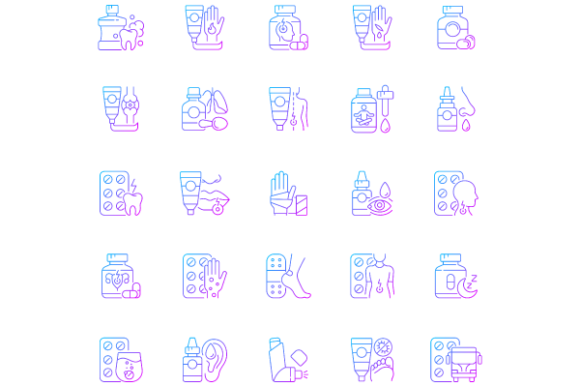 Medical Treatment Gradient Icons Bundle: A Versatile Graphic Design Asset for Local Businesses