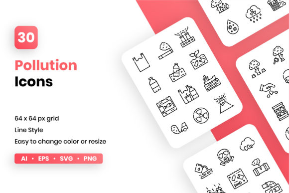 Pollution Line Icon Set: A Modern Graphic Design Asset for Local Businesses