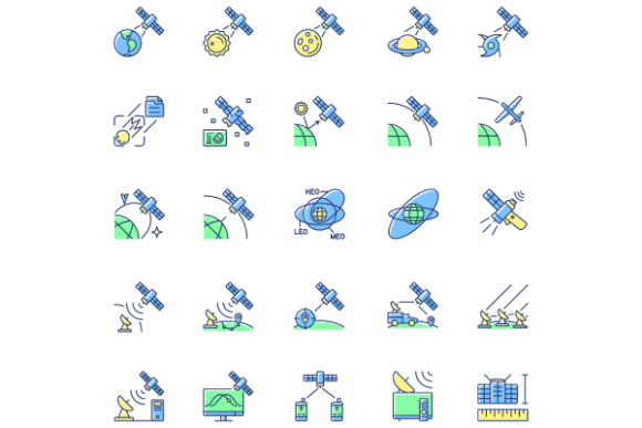 Satellites Types Color Icons Bundle