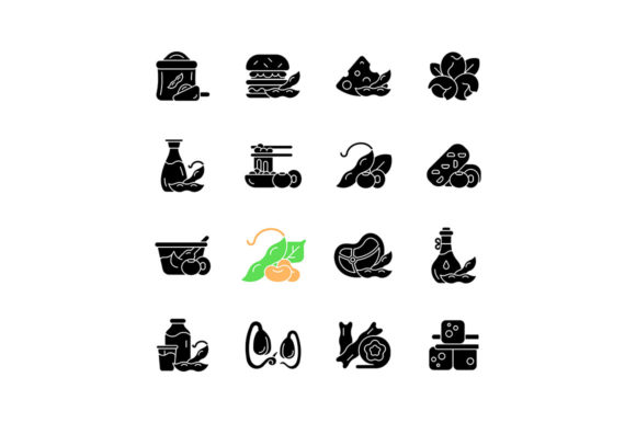 Soy Foods Black Glyph Icons Set on White
