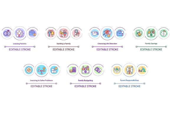 Starting Family Concept Icons Bundle for Modern Editorial and Web Design