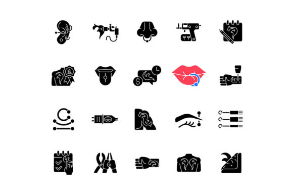 Tattoo and Piercing Black Glyph Icons: A Graphic Design Asset for Bold Creations