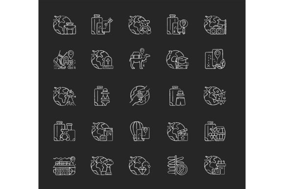 Types of Travel Chalk White Icons Set: Graphics and Icons for Creative Design