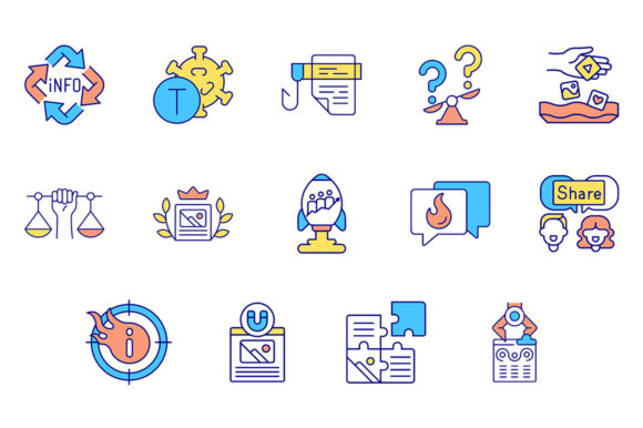 Viral Marketing RGB Color Icons Set for Handmade Graphics