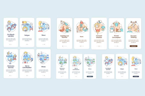 Water Consumption App Page Screen Bundle Graphics