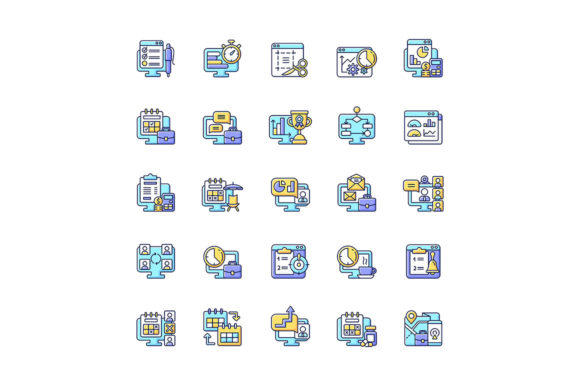 Work Monitoring RGB Color Icons Set Review for Embroidery Projects